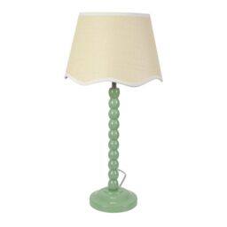 ValueLights Bobbins Sage Green Table Lamp with Linen Scallop White Trim Shade in Pale Green - thumbnail 2