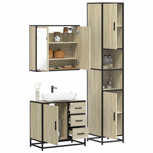 Berkfield Home 3 Piece Bathroom Furniture Set Sonoma Oak Engineered Wood in Brown - image 1