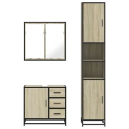 Berkfield Home 3 Piece Bathroom Furniture Set Sonoma Oak Engineered Wood in Brown - thumbnail 5
