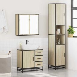 Berkfield Home 3 Piece Bathroom Furniture Set Sonoma Oak Engineered Wood in Brown - thumbnail 4
