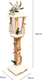 Shatchi 85cm Wooden Lamppost Warm White Rotating Star LEDs Snow Covered Lantern Indoor Christmas Decorations, Wood, Brown in Gold - thumbnail 2
