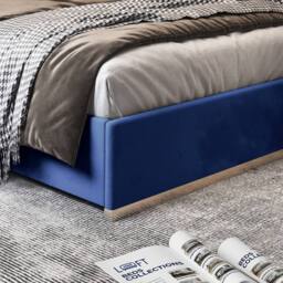 KDMD Holt Upholstered Soft Velvet Blue Metal Designer Bed Frame - Size: Single - thumbnail 6