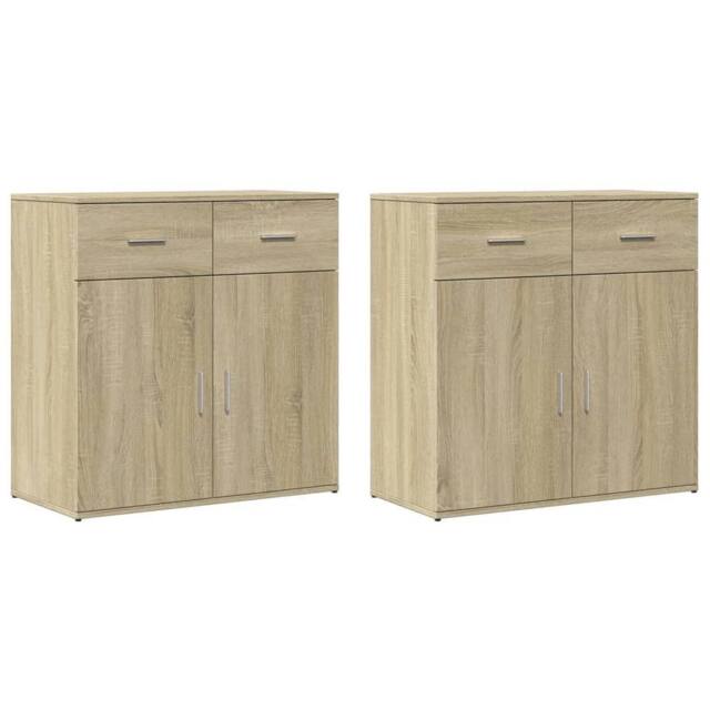 Berkfield Home Sideboards 2 pcs Sonoma Oak 79x38x80 cm Engineered Wood in Light Tan - Size: 79 x 38 x 80 cm - image 1