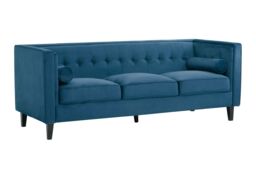 Orsina Refined 3 Seat Grey Velvet Sofa, Velvet Upholstered Mid Century Sofa, Contemporary Sofa For Livingroom in Blue - thumbnail 4