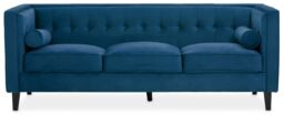 Orsina Refined 3 Seat Grey Velvet Sofa, Velvet Upholstered Mid Century Sofa, Contemporary Sofa For Livingroom in Blue - thumbnail 5