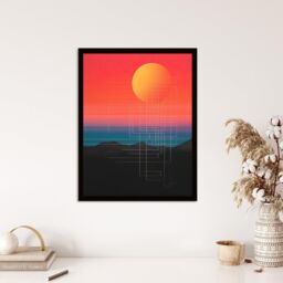 Wee Blue Coo Wall Art Print Sunset Modern Digital Abstract Mountain Landscape Colour Gradient Painting Art Framed in Red - Size: A4 - thumbnail 4