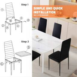 SPETLEK Set of 6 Dining Chairs Padded Seat High Back Metal Legs in Black - thumbnail 4