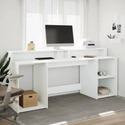 Berkfield Home Soft Desk with LED Lights White 200x55x91 cm Engineered Wood - Size: 200 x 55 x 91 cm - thumbnail 4