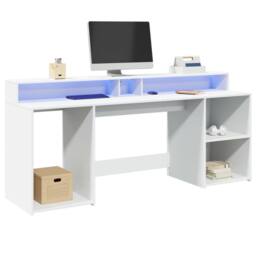 Berkfield Home Soft Desk with LED Lights White 200x55x91 cm Engineered Wood - Size: 200 x 55 x 91 cm - thumbnail 2