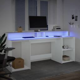 Berkfield Home Soft Desk with LED Lights White 200x55x91 cm Engineered Wood - Size: 200 x 55 x 91 cm - thumbnail 5