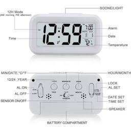 FLAVORA LED Digital Desk Clock with Temperature Alarm in White - Size: 0.6m2 - thumbnail 4