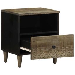 Berkfield Home Bedside Cabinet Light Grey 40x33x46 cm Solid Wood Mango - Size: 40 x 33 x 46 cm - thumbnail 3
