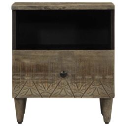 Berkfield Home Bedside Cabinet Light Grey 40x33x46 cm Solid Wood Mango - Size: 40 x 33 x 46 cm - thumbnail 2