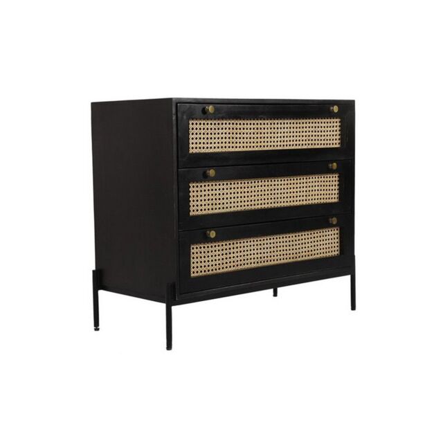 Jaipur Furniture Ltd Rattan Chest of Drawer - Mango Wood/Iron - L45 x W90 x H78 cm - Black Finish with Natural Rattan - Assembly Required - image 1