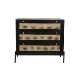 Jaipur Furniture Ltd Rattan Chest of Drawer - Mango Wood/Iron - L45 x W90 x H78 cm - Black Finish with Natural Rattan - Assembly Required - thumbnail 2