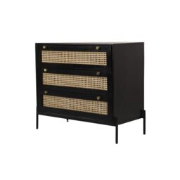 Jaipur Furniture Ltd Rattan Chest of Drawer - Mango Wood/Iron - L45 x W90 x H78 cm - Black Finish with Natural Rattan - Assembly Required - thumbnail 3