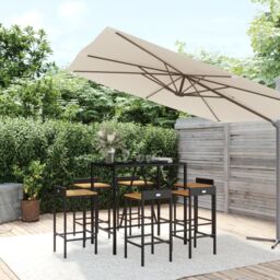 Berkfield Home 7 Piece Garden Bar Set Black Poly Rattan& Solid Wood Acacia - thumbnail 1