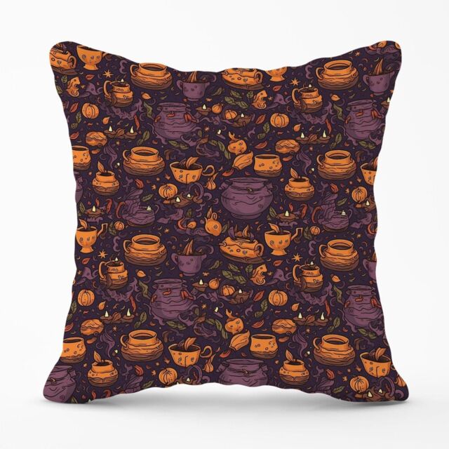 Warren Reed - Designer Wicked Witches Bubbling Cauldrons Outdoor Cushion in Purple - Size: 45 cm x 45 cm - image 1