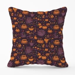 Warren Reed - Designer Wicked Witches Bubbling Cauldrons Outdoor Cushion in Purple - Size: 45 cm x 45 cm - thumbnail 1