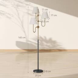 Wyld Haus Tora 165cm Metal Floor Lamp with 3 Linen Shades Gold Tone & White - thumbnail 4