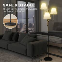 Wyld Haus Tora 165cm Metal Floor Lamp with 3 Linen Shades Gold Tone & White - thumbnail 6