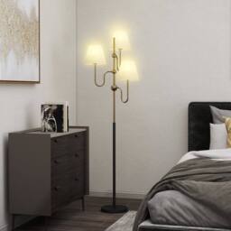 Wyld Haus Tora 165cm Metal Floor Lamp with 3 Linen Shades Gold Tone & White - thumbnail 3