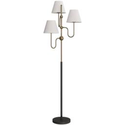 Wyld Haus Tora 165cm Metal Floor Lamp with 3 Linen Shades Gold Tone & White - thumbnail 2
