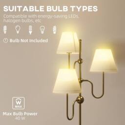 Wyld Haus Tora 165cm Metal Floor Lamp with 3 Linen Shades Gold Tone & White - thumbnail 8