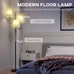Wyld Haus Tora 165cm Metal Floor Lamp with 3 Linen Shades Gold Tone & White - thumbnail 5