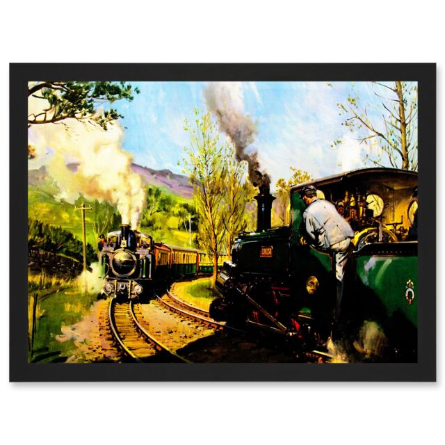 Artery8 Transport Steam Train Ffestiniog Railway Wales A4 Artwork Framed Wall Art Print in Black - image 1
