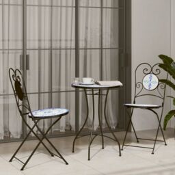 Berkfield Home Mosaic Bistro Table Blue & White √ò50x70 cm Ceramic - Size: 50x70 cm - thumbnail 3