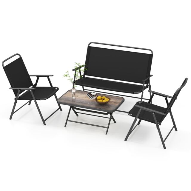 Costway 4 Piece Outdoor Conversation Set Metal Frame Outdoor Bistro Set in Black - image 1