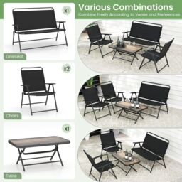 Costway 4 Piece Outdoor Conversation Set Metal Frame Outdoor Bistro Set in Black - thumbnail 7