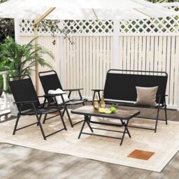 Costway 4 Piece Outdoor Conversation Set Metal Frame Outdoor Bistro Set in Black - thumbnail 5