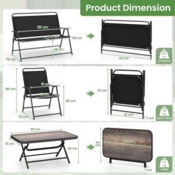 Costway 4 Piece Outdoor Conversation Set Metal Frame Outdoor Bistro Set in Black - thumbnail 2