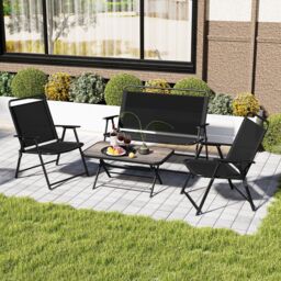 Costway 4 Piece Outdoor Conversation Set Metal Frame Outdoor Bistro Set in Black - thumbnail 3