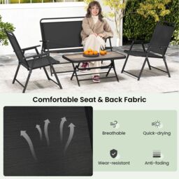 Costway 4 Piece Outdoor Conversation Set Metal Frame Outdoor Bistro Set in Black - thumbnail 9