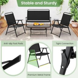 Costway 4 Piece Outdoor Conversation Set Metal Frame Outdoor Bistro Set in Black - thumbnail 4