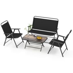 Costway 4 Piece Outdoor Conversation Set Metal Frame Outdoor Bistro Set in Black - thumbnail 1
