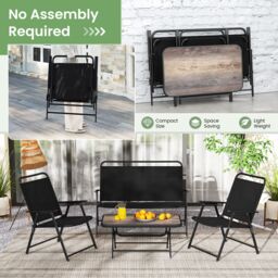 Costway 4 Piece Outdoor Conversation Set Metal Frame Outdoor Bistro Set in Black - thumbnail 8