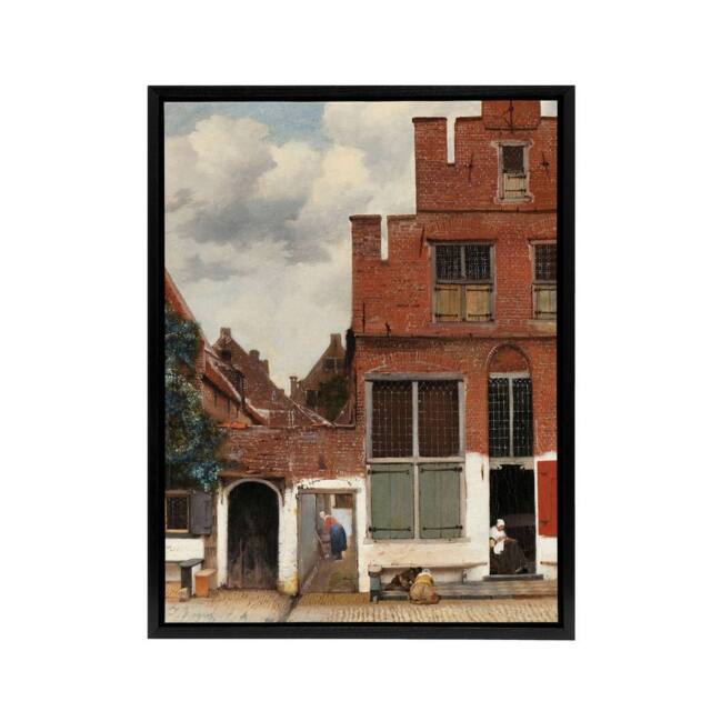 "Artery8 The Little Street Facades Vermeer Vintage Black Framed Canvas Wall Art in Red - Size: W12"" x H16""" - image 1