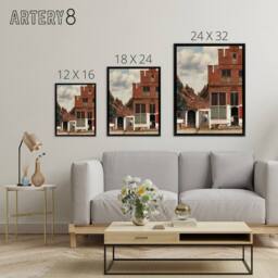 "Artery8 The Little Street Facades Vermeer Vintage Black Framed Canvas Wall Art in Red - Size: W12"" x H16""" - thumbnail 4