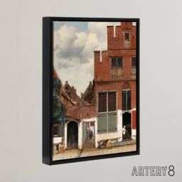 "Artery8 The Little Street Facades Vermeer Vintage Black Framed Canvas Wall Art in Red - Size: W12"" x H16""" - thumbnail 2