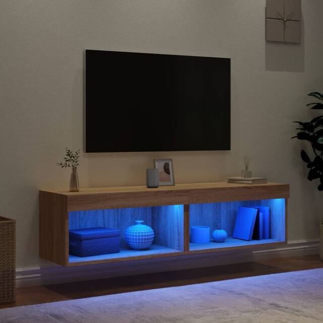 Berkfield Home TV Cabinets with LED Lights 2 pcs Sonoma Oak 60x30x30 cm in Tan - Size: 60 x 30 x 30 cm - image 1