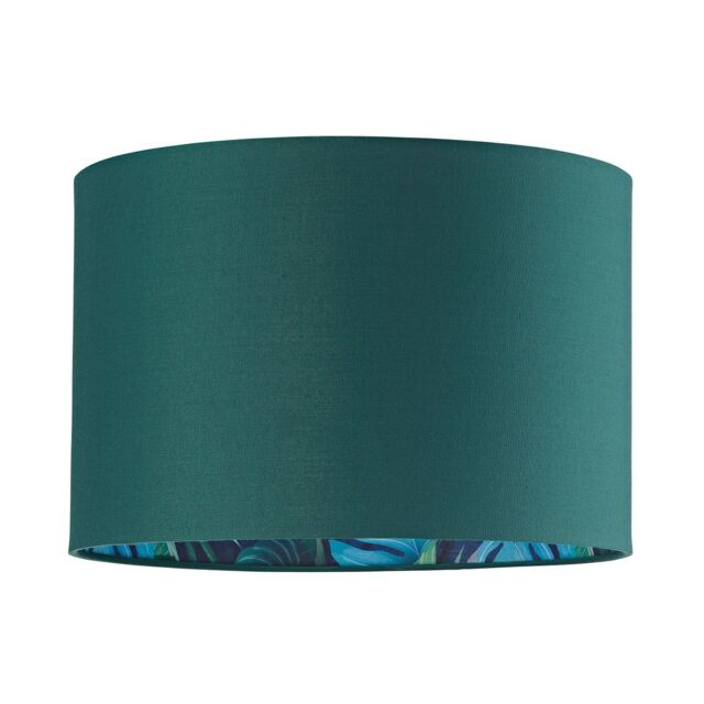 Happy Homewares Stylish Forest Green Cotton Fabric Lamp Shade with Inner Jungle Palm Tree Print in Dark Green - Size: 12 inches - image 1