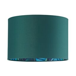 Happy Homewares Stylish Forest Green Cotton Fabric Lamp Shade with Inner Jungle Palm Tree Print in Dark Green - Size: 12 inches