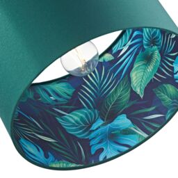 Happy Homewares Stylish Forest Green Cotton Fabric Lamp Shade with Inner Jungle Palm Tree Print in Dark Green - Size: 12 inches - thumbnail 3