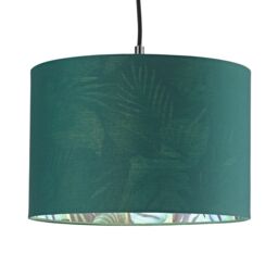 Happy Homewares Stylish Forest Green Cotton Fabric Lamp Shade with Inner Jungle Palm Tree Print in Dark Green - Size: 12 inches - thumbnail 2