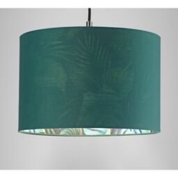 Happy Homewares Stylish Forest Green Cotton Fabric Lamp Shade with Inner Jungle Palm Tree Print in Dark Green - Size: 12 inches - thumbnail 5