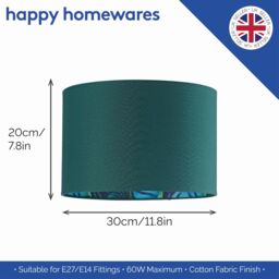 Happy Homewares Stylish Forest Green Cotton Fabric Lamp Shade with Inner Jungle Palm Tree Print in Dark Green - Size: 12 inches - thumbnail 6